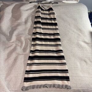 Striped Black and Cream Maxi Dress Crochet